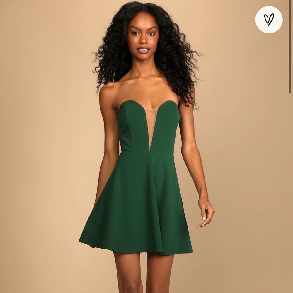 Begin the Party Emerald Green Strapless Plunge Skater Dress